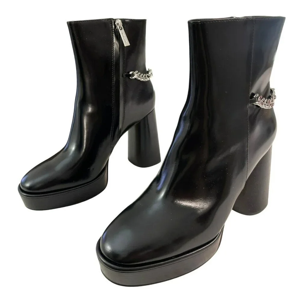 Michael Kors Carlisle Chain Black High Heel Platform Boots Sz 8 NEW